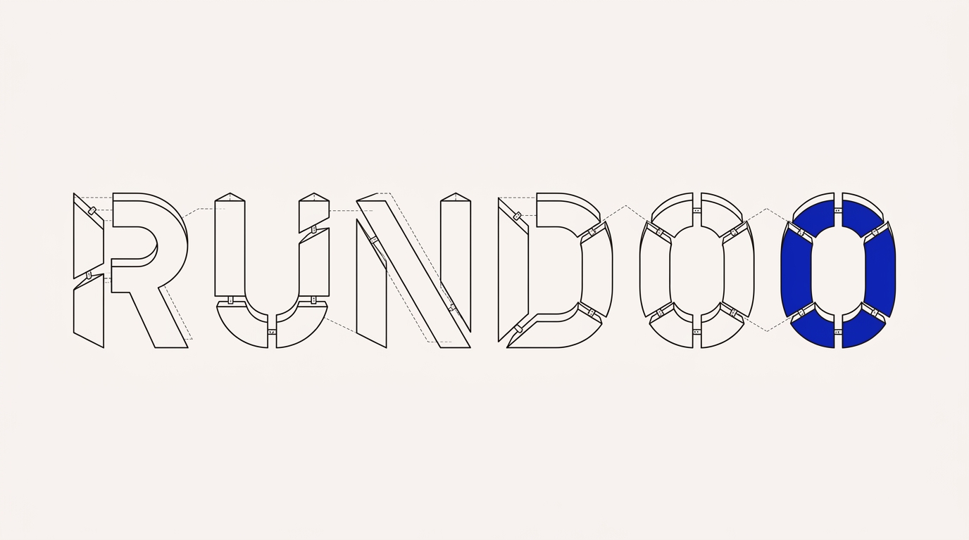 RUNDOO spelled out as an exploded-view technical diagram