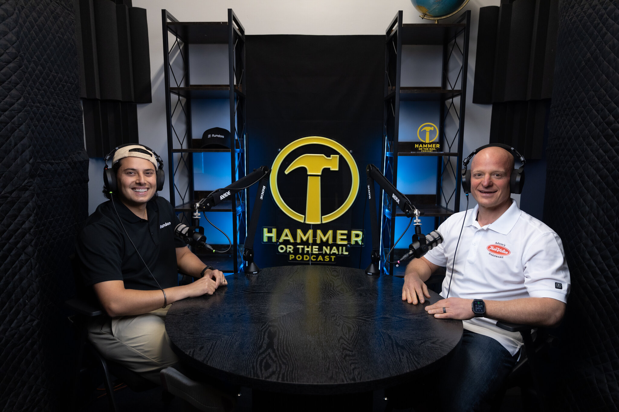 Justin Taffera and Nick Hershey at the Hammer Or The Nail podcast set inside Adam's True Value Hardware