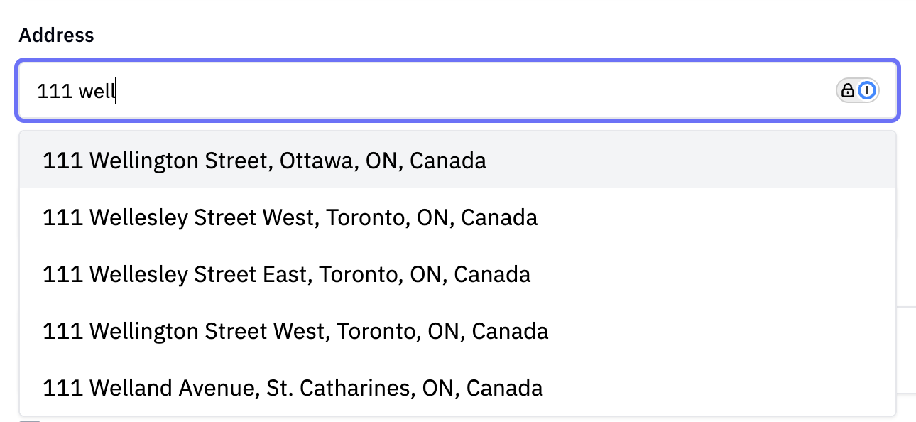 A Rundoo address field part way through 111 well, suggesting Canadian addresses in Ottawa, Toronto and St. Catharines, Ontario.